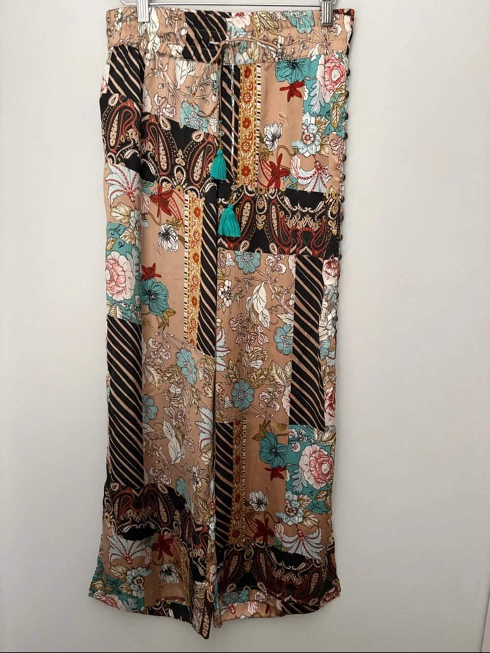 Boho Festival Patchwork Floral Paisley Wide Leg Pants Small Indie FairyCore - Picture 2 of 8